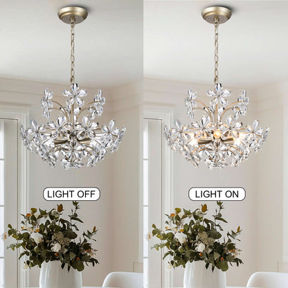 Luminaire Rosa à 6 lumières, en cristal de champagne argenté brossé, en forme de fleur.