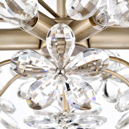 Rosa Plafonnier à 6 lumières avec cristaux en forme de fleur, couleur champagne argenté brossé - 45 cm de diamètre x 22 cm de hauteur