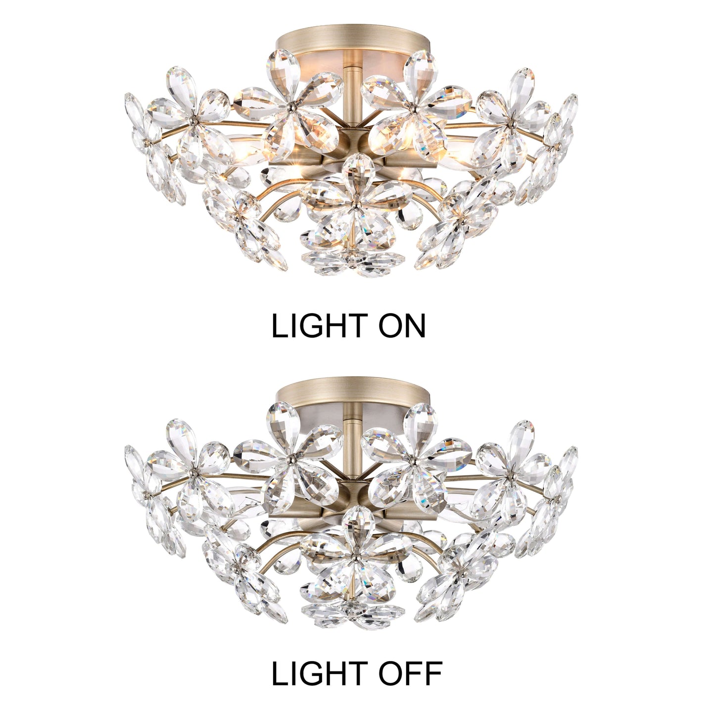 Rosa Plafonnier à 6 lumières avec cristaux en forme de fleur, couleur champagne argenté brossé - 45 cm de diamètre x 22 cm de hauteur