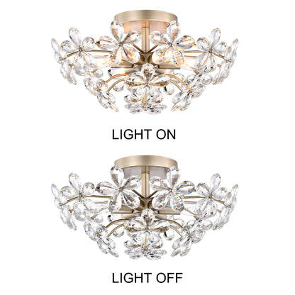 Rosa Plafonnier à 6 lumières avec cristaux en forme de fleur, couleur champagne argenté brossé - 45 cm de diamètre x 22 cm de hauteur