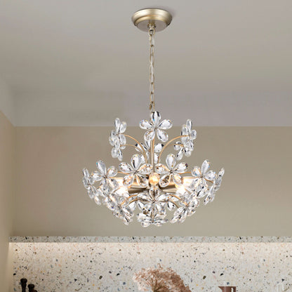 Luminaire Rosa à 6 lumières, en cristal de champagne argenté brossé, en forme de fleur.