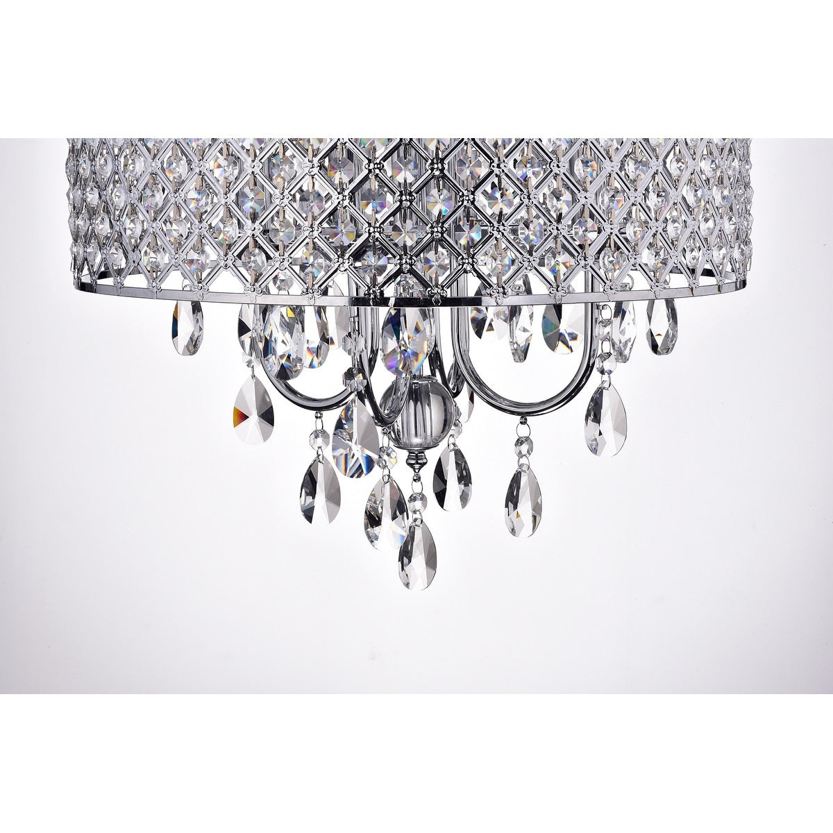 Suspension tambour ronde perlée avec cristaux suspendus