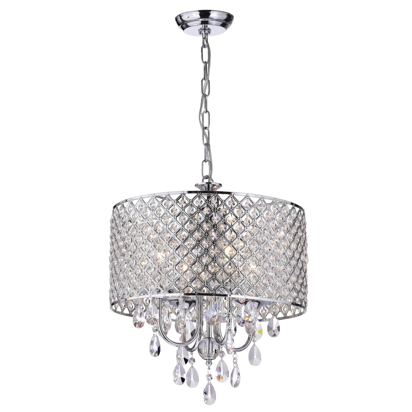 Suspension tambour ronde perlée avec cristaux suspendus