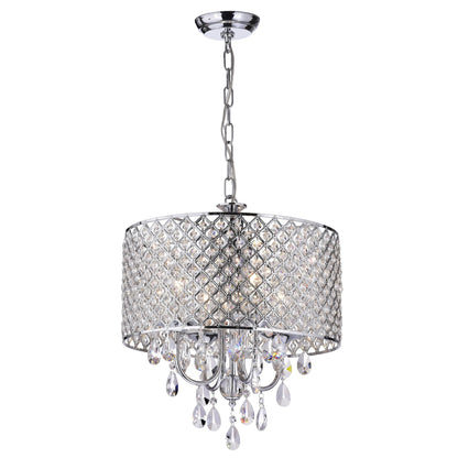 Suspension tambour ronde perlée avec cristaux suspendus