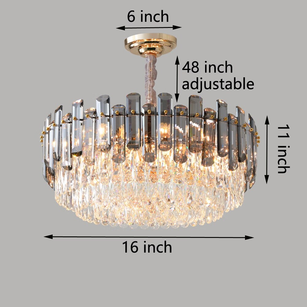 Suspension lumineuse à plusieurs couches de cristal rond avec éclairage à 3 couleurs.