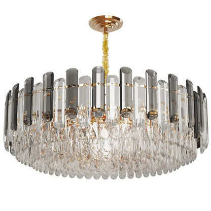 Suspension lumineuse à plusieurs couches de cristal rond avec éclairage à 3 couleurs.