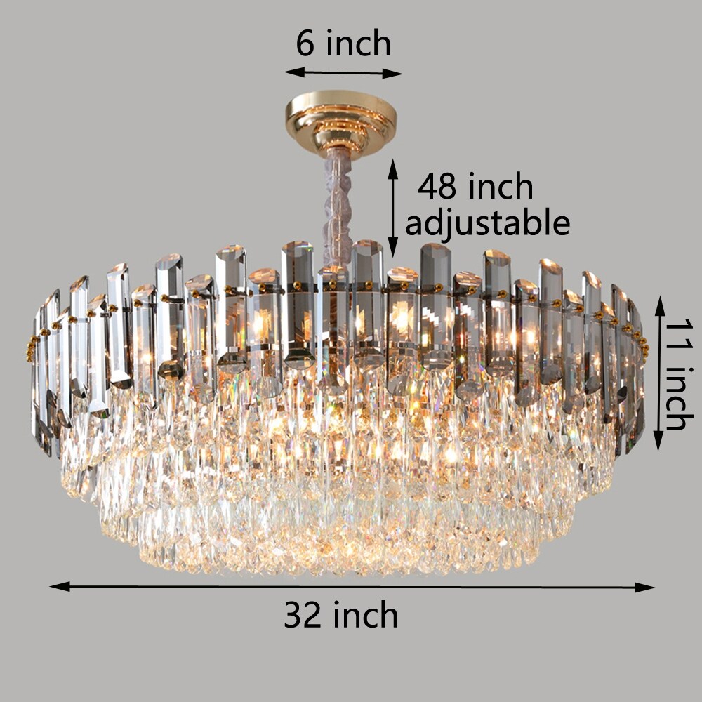 Suspension lumineuse à plusieurs couches de cristal rond avec éclairage à 3 couleurs.