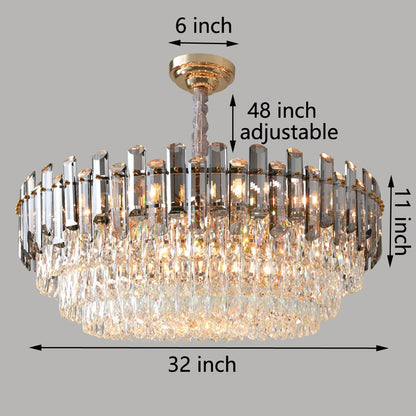 Suspension lumineuse à plusieurs couches de cristal rond avec éclairage à 3 couleurs.