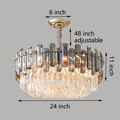 Suspension lumineuse à plusieurs couches de cristal rond avec éclairage à 3 couleurs.