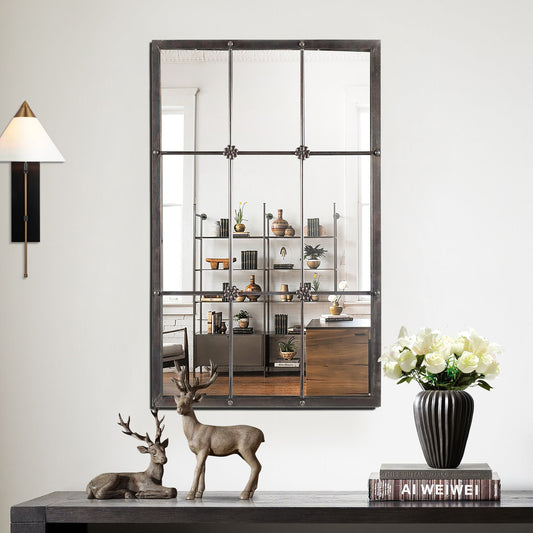 Miroir mural décoratif à cadre métallique brun rustique imitant un vitrail - 95,9 cm (H) x 60,5 cm (L) x 2,5 cm (P)