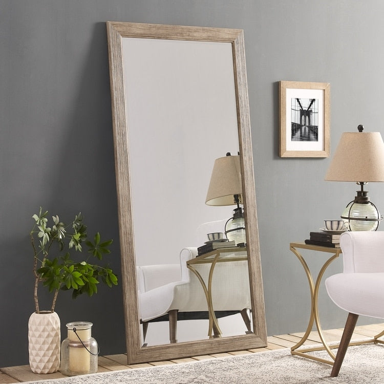 Grand miroir mural rustique - Miroir pleine longueur rectangulaire avec cadre en bois 66 x 32 pouces pour salon, chambre à coucher