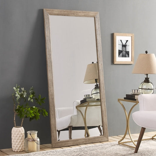 Grand miroir mural rustique - Miroir pleine longueur rectangulaire avec cadre en bois 66 x 32 pouces pour salon, chambre à coucher