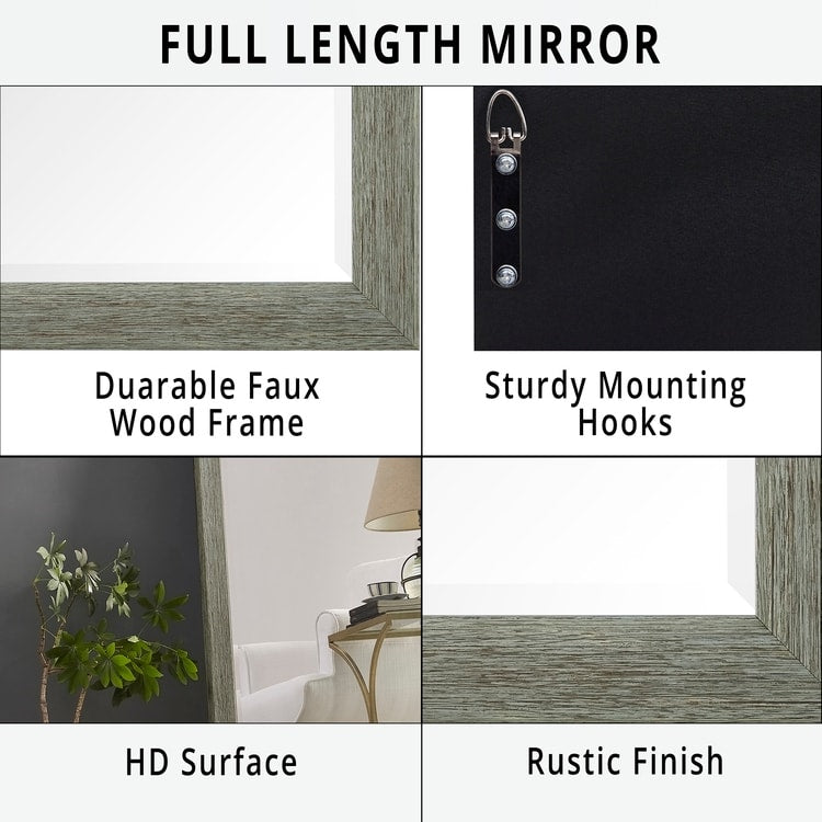 Grand miroir mural rustique - Miroir pleine longueur rectangulaire avec cadre en bois 66 x 32 pouces pour salon, chambre à coucher