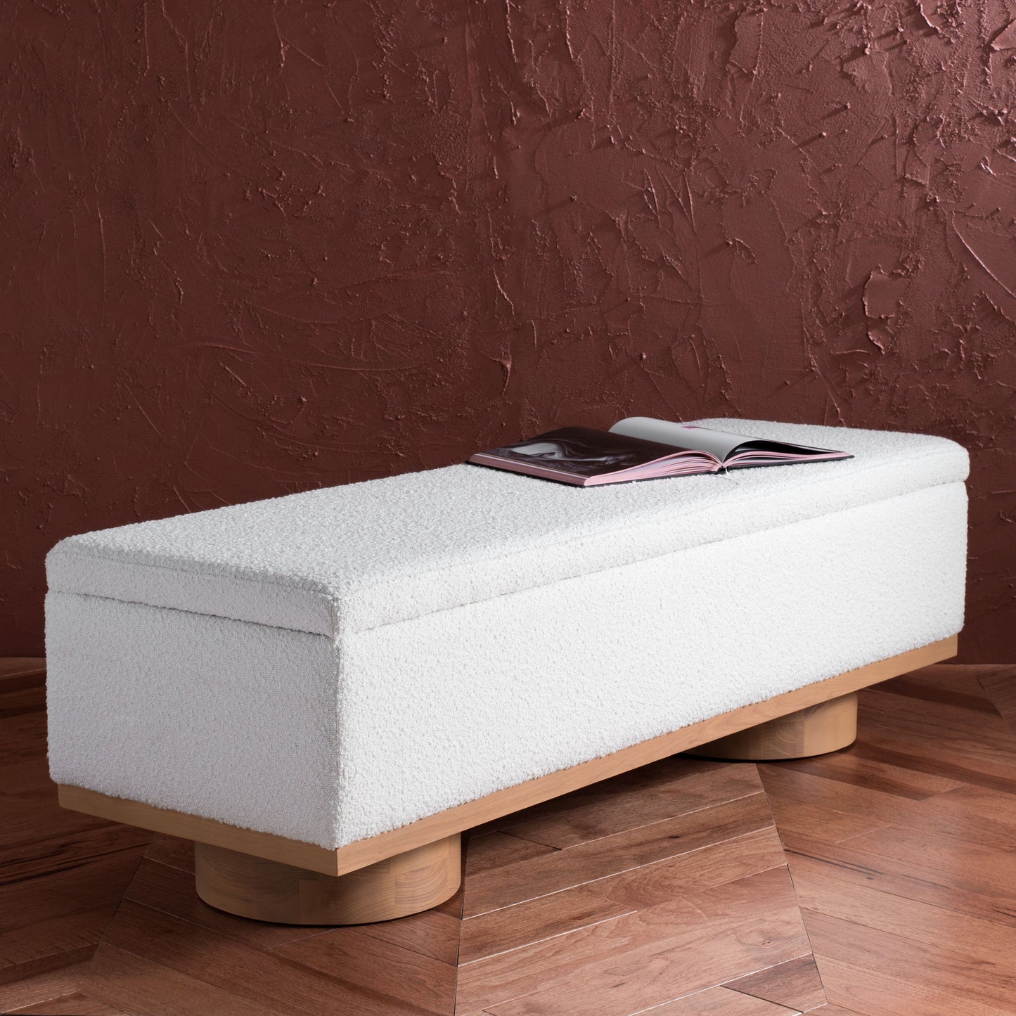 Banc de rangement SAFAVIEH Couture Sunneva Boucle - 155 cm L x 51 cm P x 48 cm H - 155Lx51Px48H
