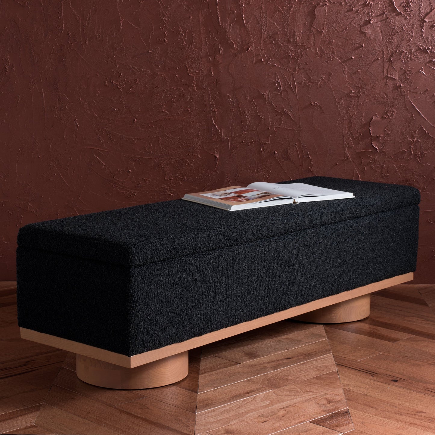 Banc de rangement SAFAVIEH Couture Sunneva Boucle - 155 cm L x 51 cm P x 48 cm H - 155Lx51Px48H