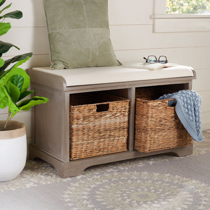 Banc-pouf SAFAVIEH Euphemia en osier tressé, couleur marron - 33,5 x 16,1 x 19,9 - 34Lx16Px20H