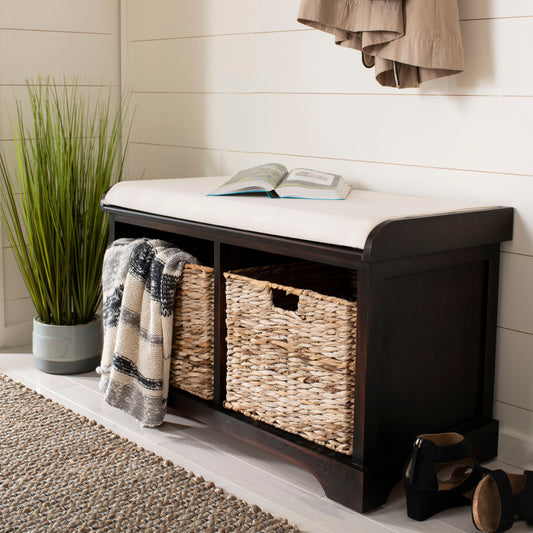 Banc-pouf SAFAVIEH Euphemia en osier tressé, couleur marron - 33,5 x 16,1 x 19,9 - 34Lx16Px20H