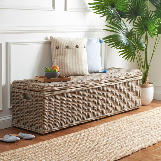 Coffre de rangement en rotin naturel gris Marcelien de SAFAVIEH - 63 x 18,1 x 18,7 - 63Lx18Px19H
