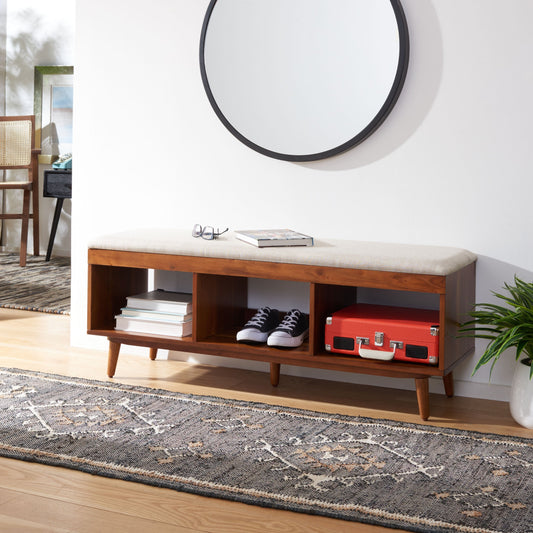 SAFAVIEH Margarita, banc de rangement à étagères ouvertes style moderne du milieu du siècle avec coussin - 122 x 35 x 46 cm (LxlxH)