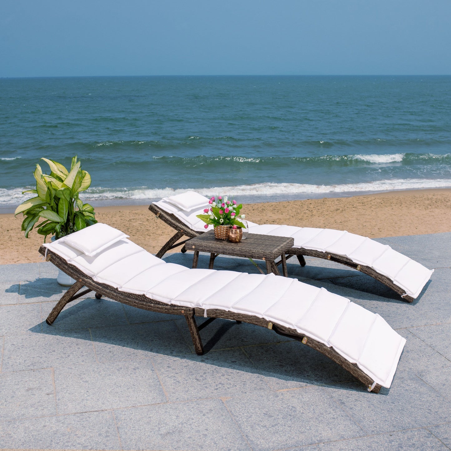 Ensemble de chaises longues de jardin 3 pièces SAFAVIEH Outdoor Blaguna - 83Lxlx24h (cm)