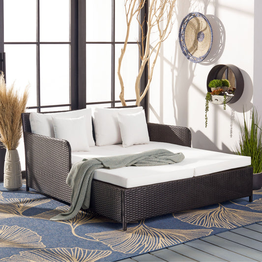SAFAVIEH Fauteuil de jardin en osier Taniyah avec coussins - 135L x 71P x 157H (cm)