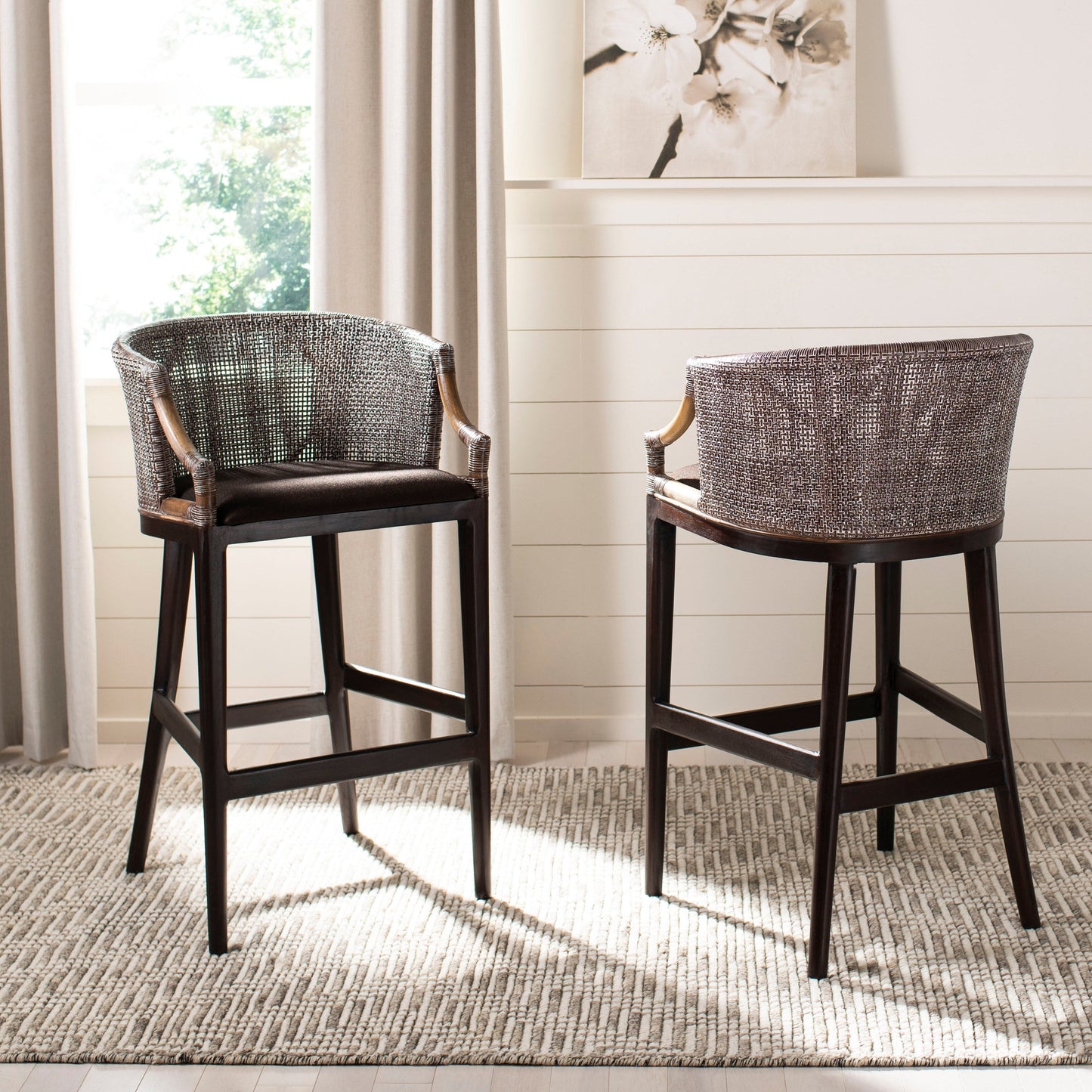 Tabouret de bar en rotin Virona de SAFAVIEH, 76 cm - 56,5 L x 52,1 l x 99,1 H - 56,5Lx52,1Lx99,1H