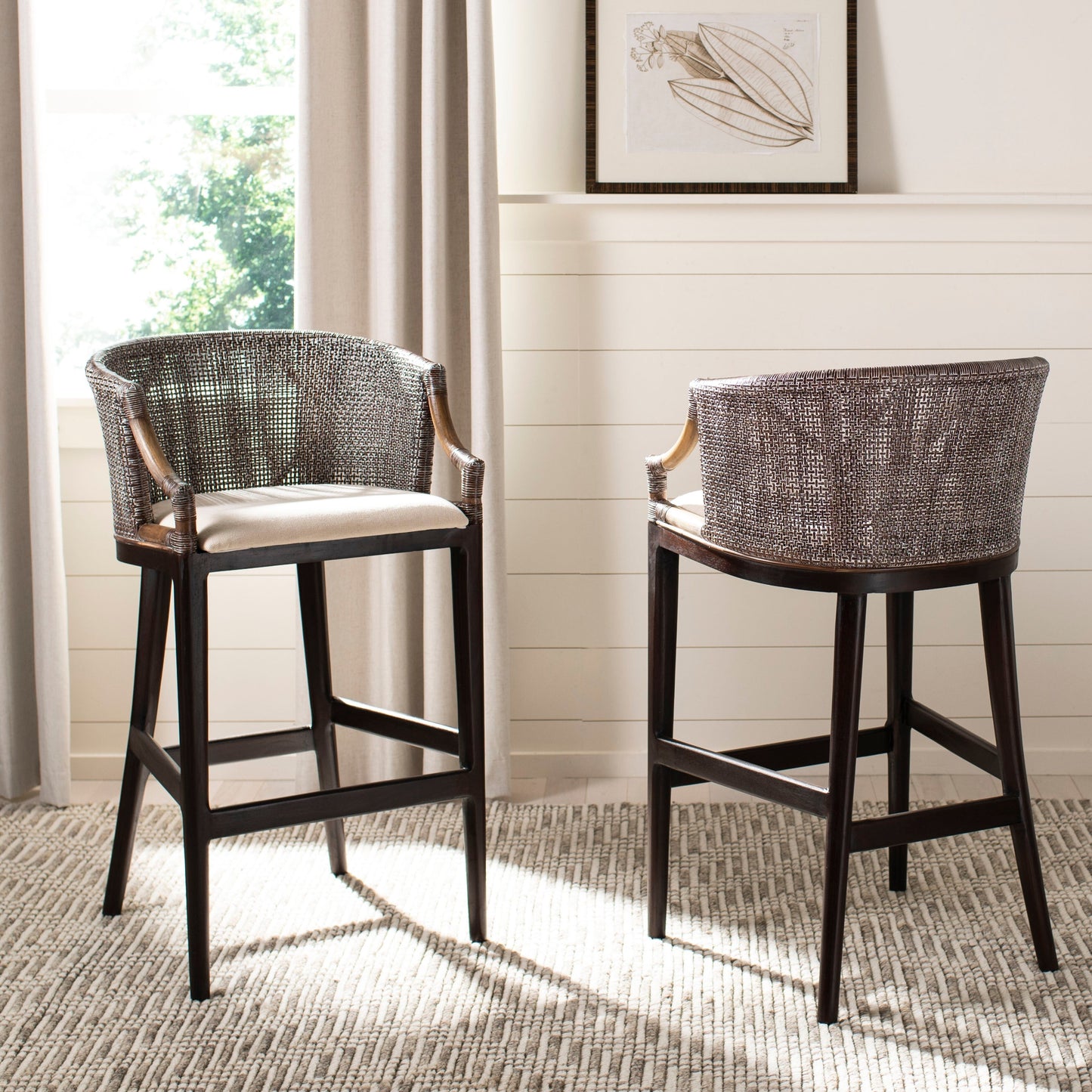 Tabouret de bar en rotin Virona de SAFAVIEH, 76 cm - 56,5 L x 52,1 l x 99,1 H - 56,5Lx52,1Lx99,1H
