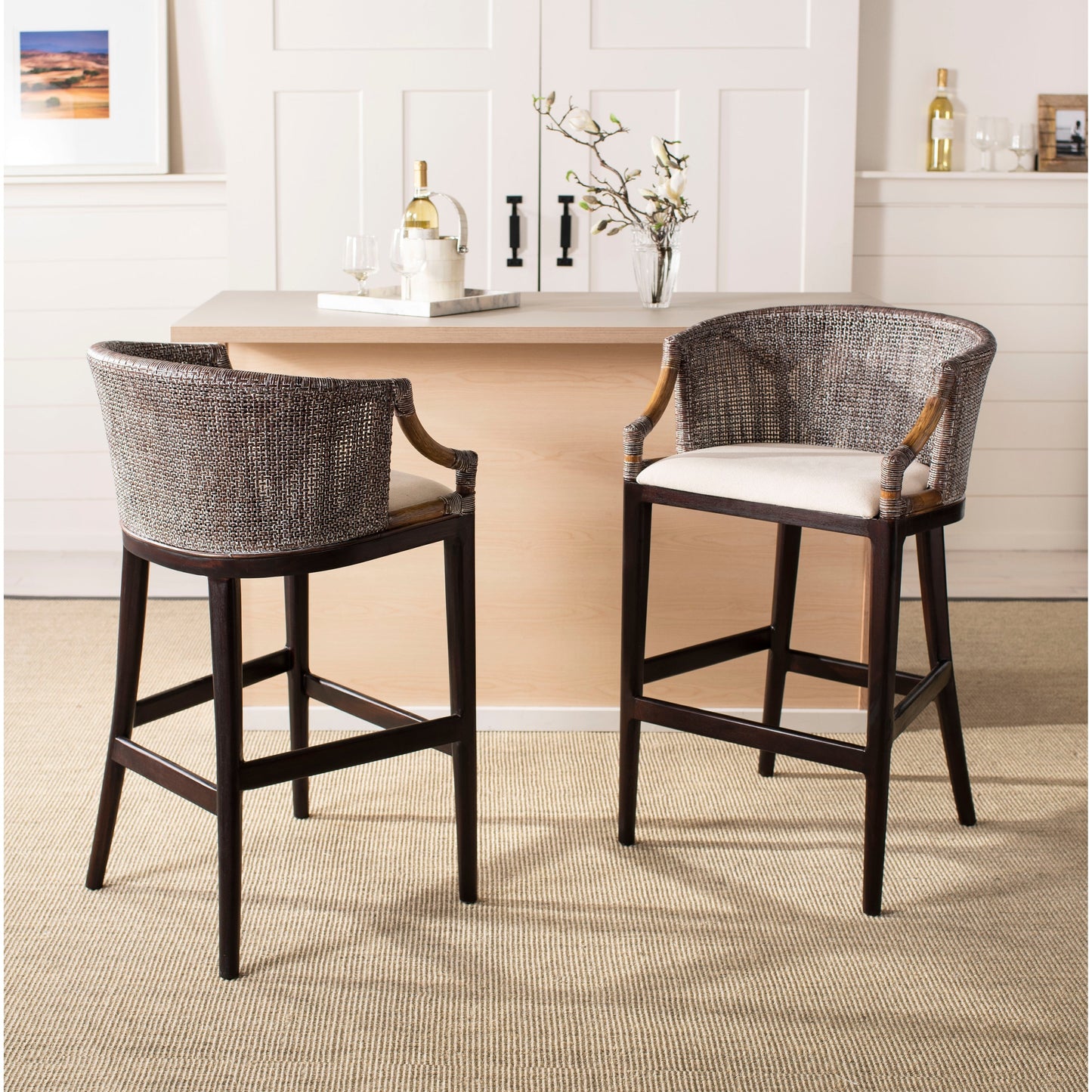Tabouret de bar en rotin Virona de SAFAVIEH, 76 cm - 56,5 L x 52,1 l x 99,1 H - 56,5Lx52,1Lx99,1H