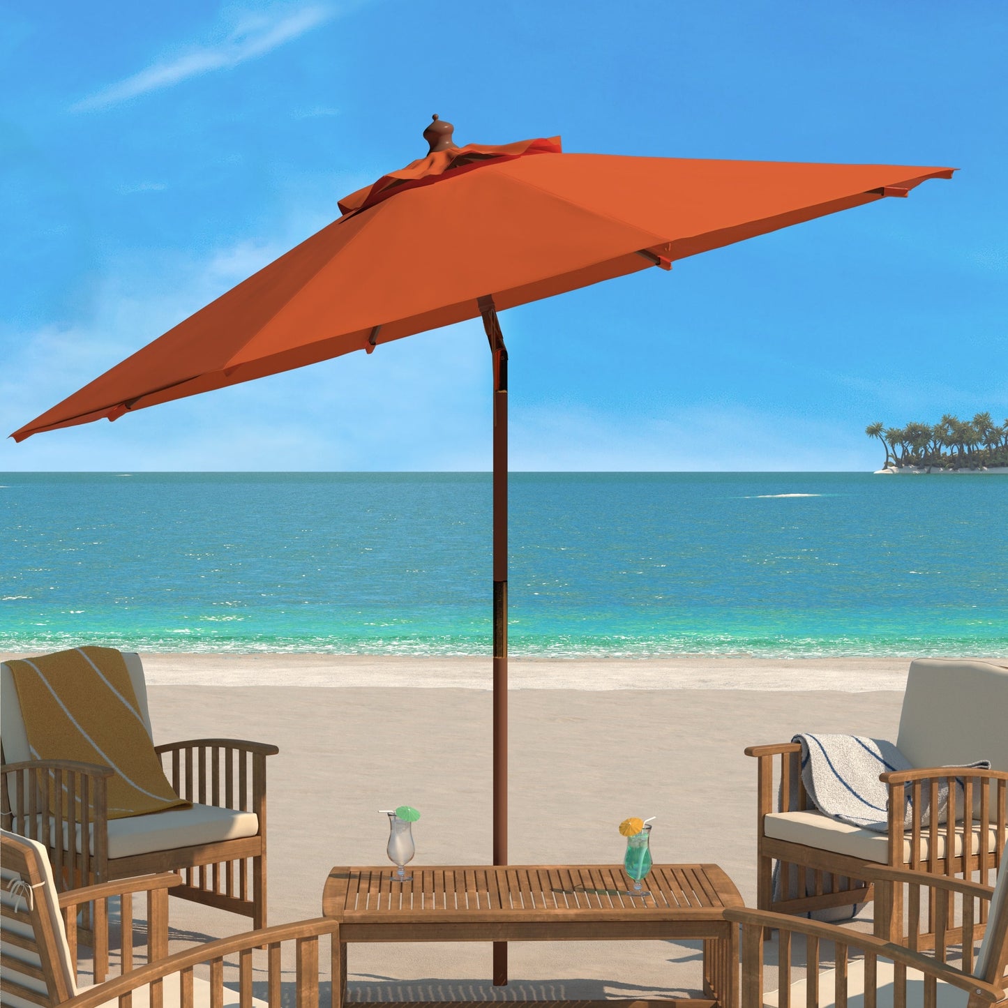Parasol d'extérieur en bois Zlatana de 2,7 m (9 pieds) de SAFAVIEH