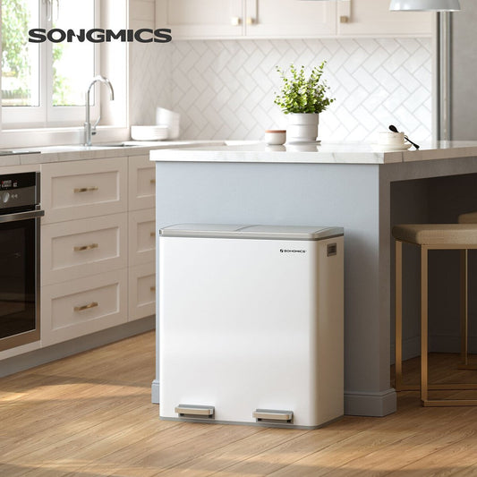 SONGMICS Poubelle à double compartiment, 2 x 8 gallons, acier inoxydable