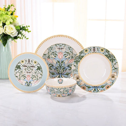 Service de table en porcelaine fine Morris Garden de STP Goods, lot de 24 pièces pour 6 personnes