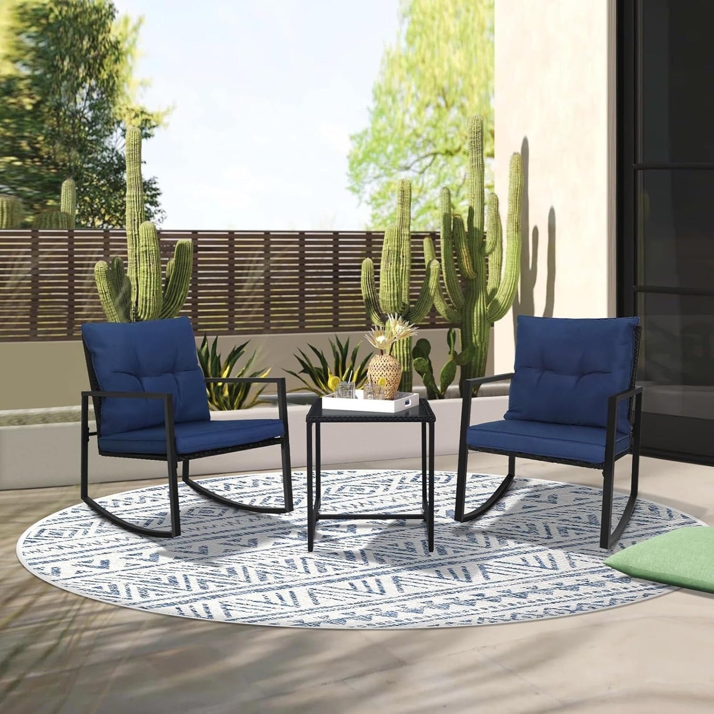 Ensemble de bistro à balançoire de patio extérieur SUNCROWN en métal noir, 3 pièces