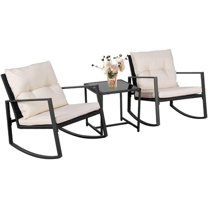 Ensemble de bistro à balançoire de patio extérieur SUNCROWN en métal noir, 3 pièces