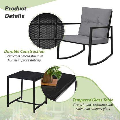 Ensemble de bistro à balançoire de patio extérieur SUNCROWN en métal noir, 3 pièces