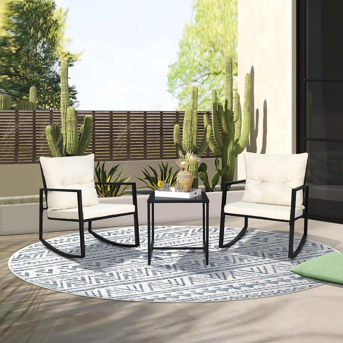 Ensemble de bistro à balançoire de patio extérieur SUNCROWN en métal noir, 3 pièces