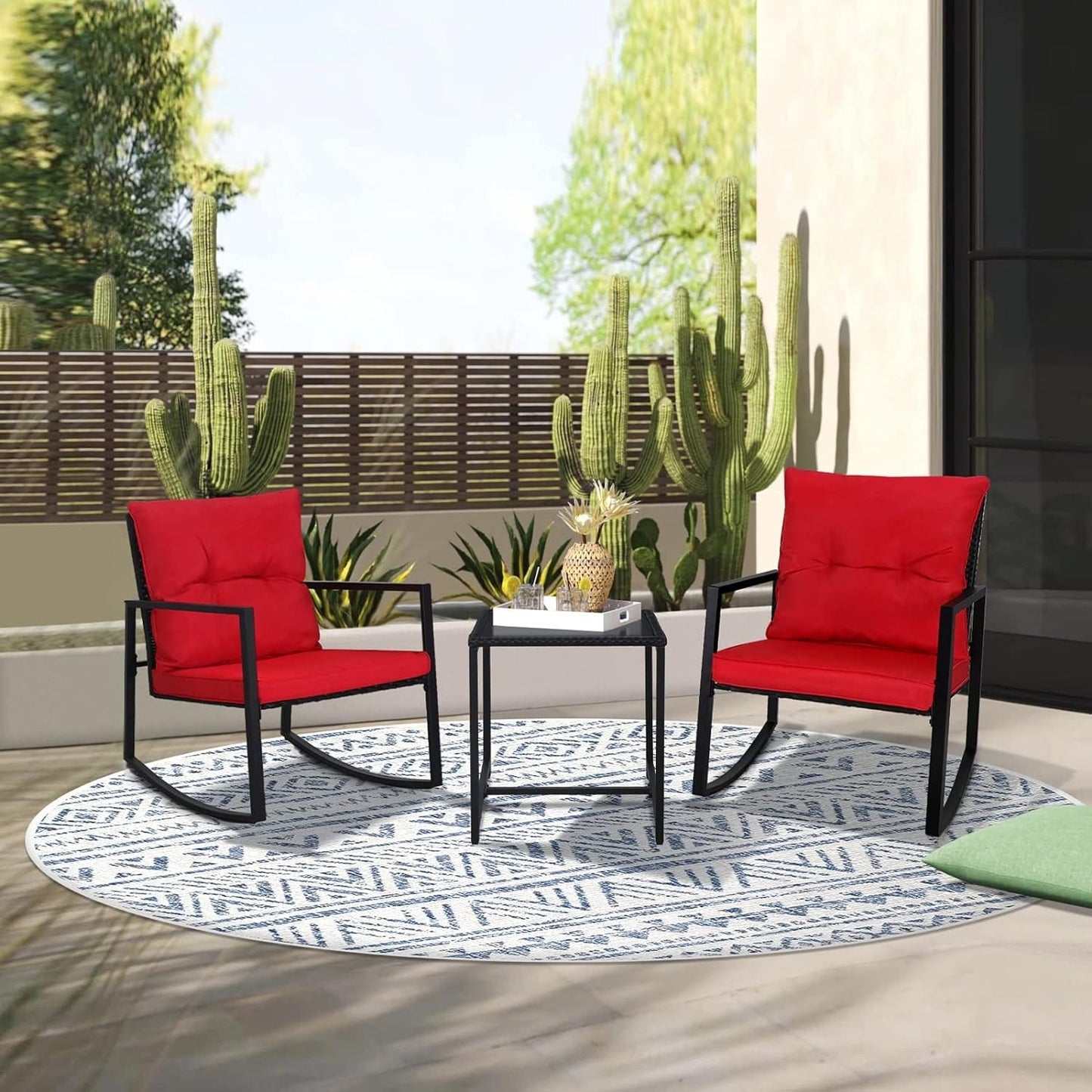 Ensemble de bistro à balançoire de patio extérieur SUNCROWN en métal noir, 3 pièces
