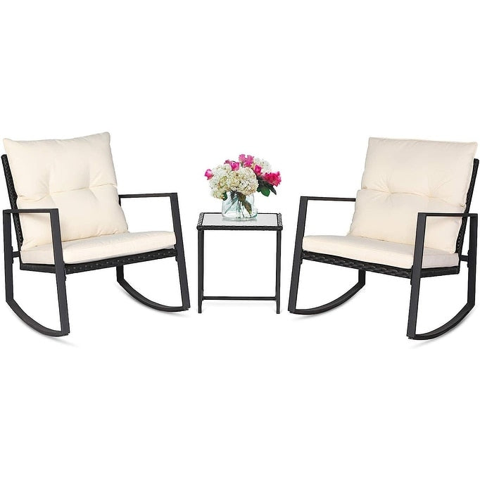 Ensemble de bistro à balançoire de patio extérieur SUNCROWN en métal noir, 3 pièces