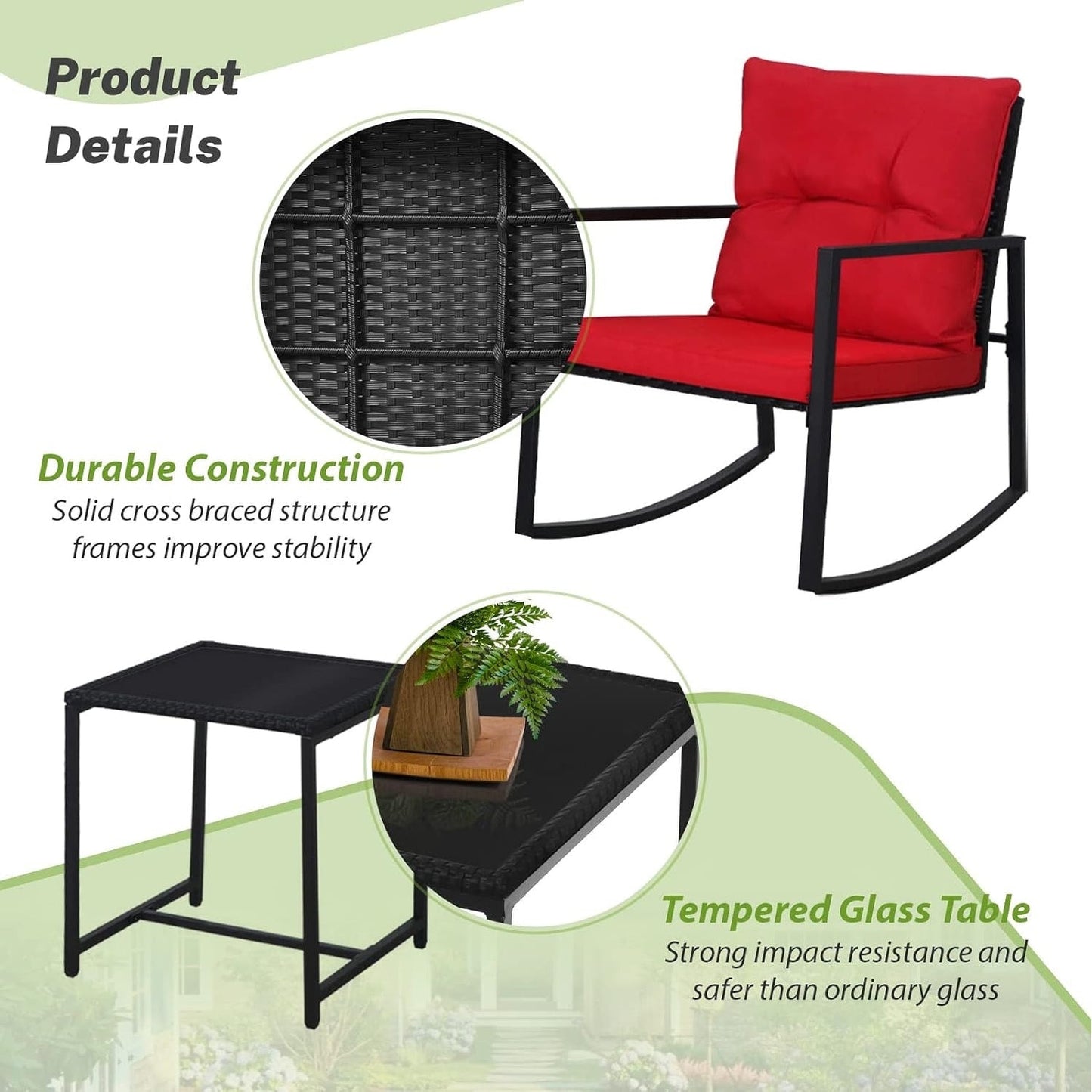 Ensemble de bistro à balançoire de patio extérieur SUNCROWN en métal noir, 3 pièces