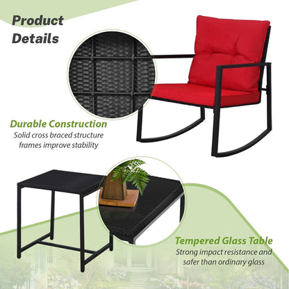 Ensemble de bistro à balançoire de patio extérieur SUNCROWN en métal noir, 3 pièces