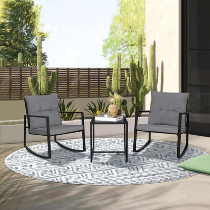 Ensemble de bistro à balançoire de patio extérieur SUNCROWN en métal noir, 3 pièces