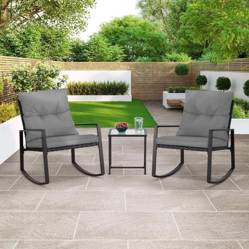 Ensemble de bistro à balançoire de patio extérieur SUNCROWN en métal noir, 3 pièces