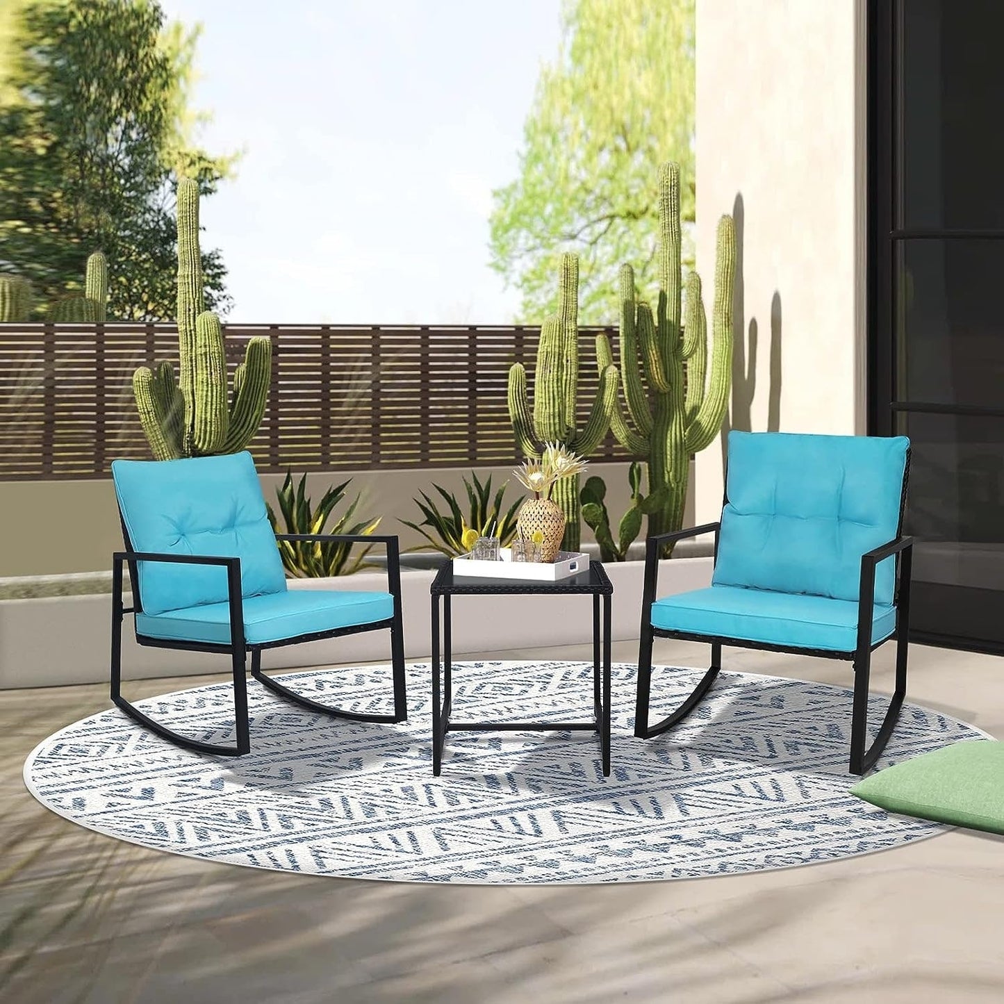 Ensemble de bistro à balançoire de patio extérieur SUNCROWN en métal noir, 3 pièces