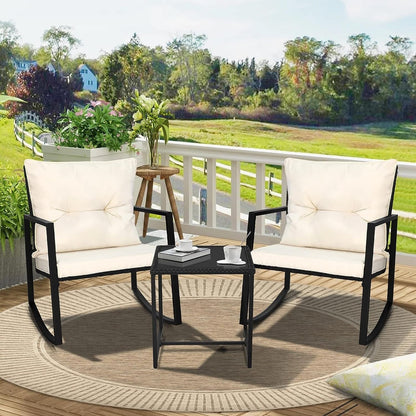 Ensemble de bistro à balançoire de patio extérieur SUNCROWN en métal noir, 3 pièces