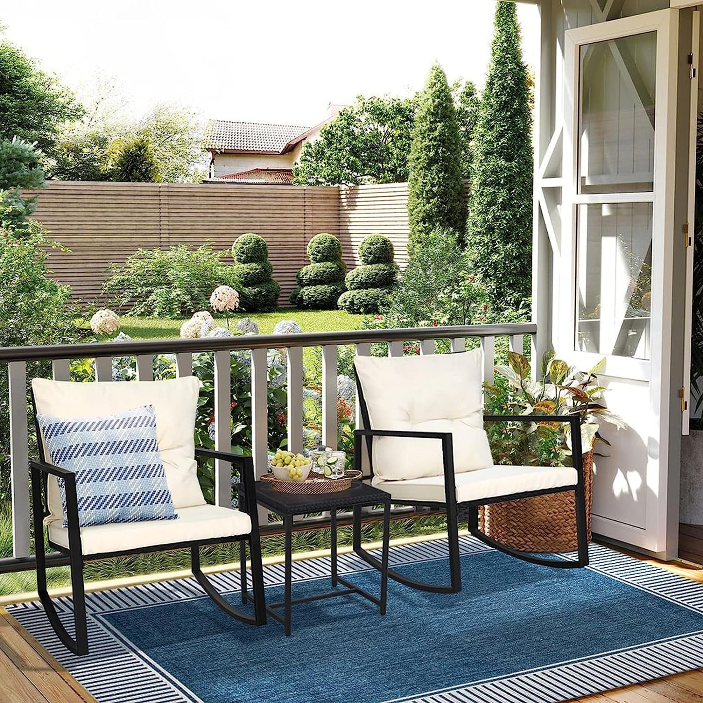 Ensemble de bistro à balançoire de patio extérieur SUNCROWN en métal noir, 3 pièces