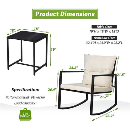 Ensemble de bistro à balançoire de patio extérieur SUNCROWN en métal noir, 3 pièces