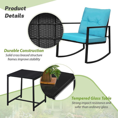 Ensemble de bistro à balançoire de patio extérieur SUNCROWN en métal noir, 3 pièces