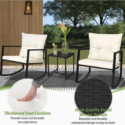 Ensemble de bistro à balançoire de patio extérieur SUNCROWN en métal noir, 3 pièces