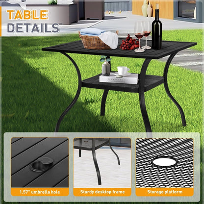 SUNCROWN Ensemble de repas d'extérieur pour patio, 5/7 pièces, en acier, avec table à lattes métalliques et chaises empilables, cadre à revêtement en poudre.