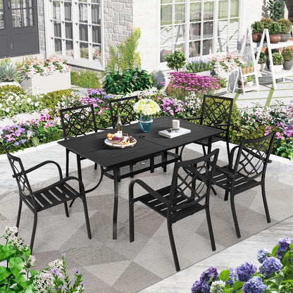 SUNCROWN Ensemble de repas d'extérieur pour patio, 5/7 pièces, en acier, avec table à lattes métalliques et chaises empilables, cadre à revêtement en poudre.