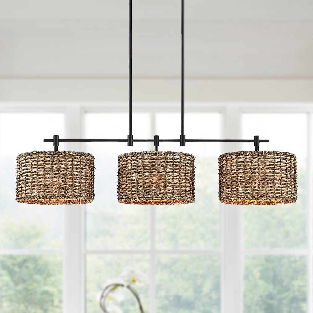 Suspension linéaire à 3 lumières pour îlot de cuisine, style ferme, noir - 41W